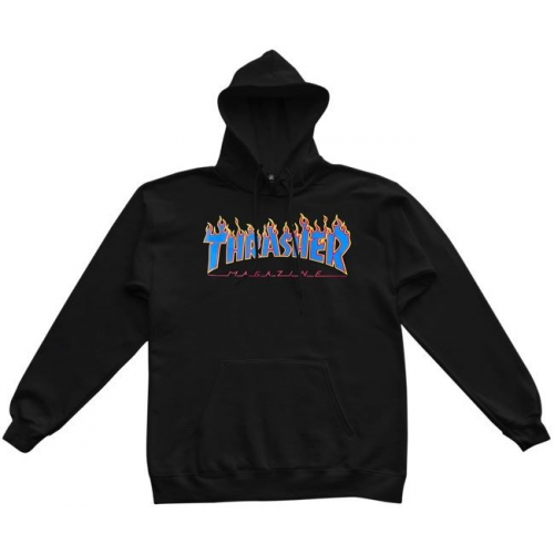 Mikina Thrasher Flame Logo Hood black/blue